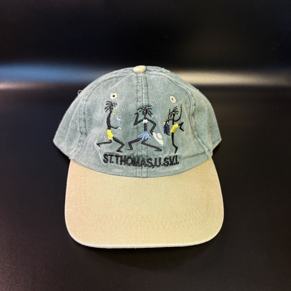 St. Thomas U.S.V.I. Dancing Figures‎ Blue Tan Cotton Baseball Cap Hat Mens OSFA